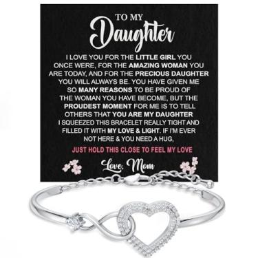 Imagem de Larvincy Pulseira To My Daughter da Mom & Dad com mensagem sincera e caixa elegante, presente de joias para mulheres da mãe pai na formatura, aniversário, casamento, Natal e mais, White-Led Box, Aço
