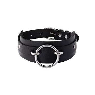 Imagem de Sacina Gargantilha gargantilha punk gótica, gargantilha de couro PU preto, joia punk gótica presente para mulheres, homens, presente de Dia das Bruxas, Natal e Ano Novo