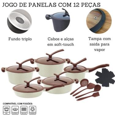 Imagem de Conjunto Jogo De Panelas Antiaderente Revestido em Cerâmica Gás Induçã