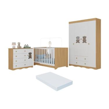 Imagem de Quarto De Bebê Completo C- Berço Americano 3 Em 1 Colchão Doçura Multimóveis MP4662 Madeirado-branco