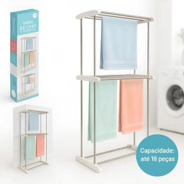 Imagem de Varal De Chão Roupas Dobrável 2 Andares Reforçados Retrátil