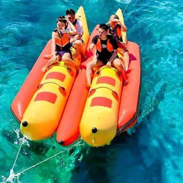 Imagem de LMJYU Barco banana inflável de duas fileiras, peixe voador inflável rebocável, barco de borracha para surfe ao ar livre, pode transportar de 6 a 12 pessoas, 10 pessoas