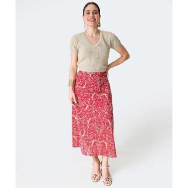 Imagem de Saia Midi Estampada Marisa-59042, Vermelho, GG