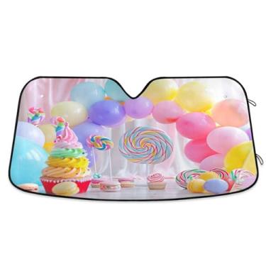 Imagem de Qilmy Balão colorido para para-brisa de carro, protetor de viseira dobrável, mantém fresco, bloqueia raios UV e acessórios para proteger carros, SUVs, caminhões-S1018