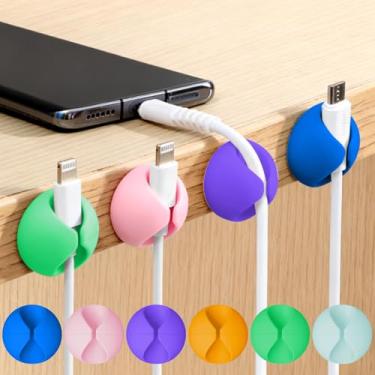 Imagem de Organizador de cabos de 6 peças, organizador de clipes de cabo adesivo de slot único para mesa, casa, escritório, carro, cubículo, mesa de cabeceira, mistura