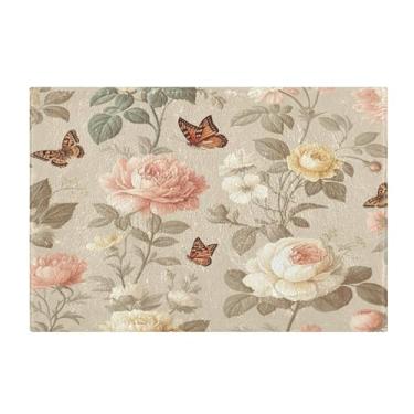 Imagem de Burbuja Tapete de banho floral vintage, tapete de banheiro absorvente extra macio com suporte antiderrapante para banheiro, banheira, chuveiro, 40 x 61 cm