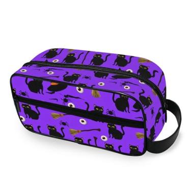 Imagem de Burbuja Gatos chapéus de bruxa bolsa de higiene pessoal de viagem para mulheres e homens, bolsa organizadora portátil de maquiagem para artigos de higiene pessoal acessórios com alça