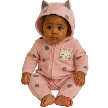 Imagem de Macacão Infantil Plush Bebê Fantasia Manga E Capuz Temático (Rosa/Onçinha, P)