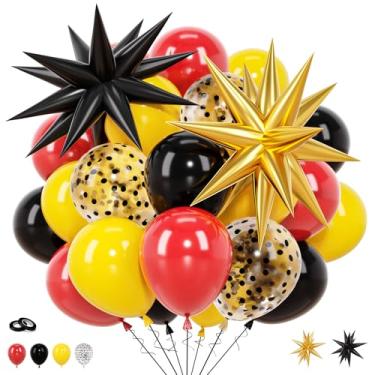 Imagem de 58 peças de balões pretos e amarelos confetes vermelhos e amarelos balões de 30 cm decorações temáticas de desenho animado para meninos meninas chá de bebê decoração de festa de aniversário