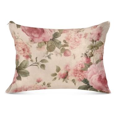 Imagem de Capa de travesseiro vintage rosa grande de flanela com zíper longo King Queen tamanho padrão fronhas de travesseiro de cama básicas, tamanho do corpo, 53 cm x 137 cm
