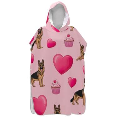 Imagem de Joisal Roupão de mudança de poncho de surfe plus size para toalha de natação com capuz fofo pastor alemão cães femininos ponchos com capuz