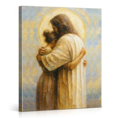 Imagem de Impressão de arte de parede em tela Jesus Embracing Woman, Safe in His Arms Pictures Posters, decoração de parede, arte de parede cristã, decoração de casa para sala de estar e oração 20 x 25 cm