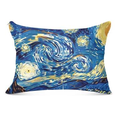 Imagem de Almofada Queen com pintura a óleo Noite estrelada 50 x 76 cm, fronha macia com zíper, fronha para cama, sofá, casa
