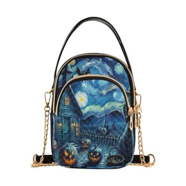 Imagem de Bolsas transversais retrô de lua e sol para mulheres, bolsas femininas modernas bolsas de ombro pequenas para mulheres, Halloween Witch Night Starry, 15*21*8cm