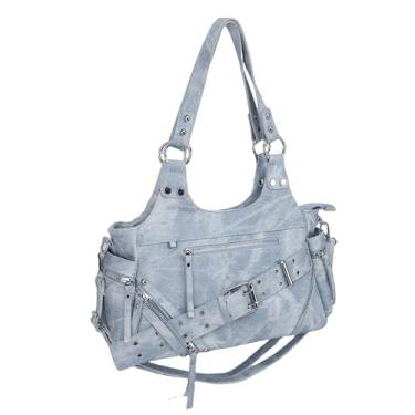 Imagem de SUNGOOYUE Bolsas Femininas, Elegante Bolsa de Ombro de Couro PU Com Alça Ajustável e Vários Compartimentos Com Zíper, para Viagens de Trabalho, Deslocamento Diário, Passeios Casuais (BLUE)