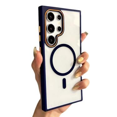 Imagem de Capa protetora transparente de luxo à prova de choque para Samsung Galaxy S25 S24 Plus S23 Ultra com revestimento magnético, na cor azul marinho, para Galaxy S24+.