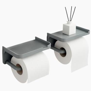 Imagem de Porta Papel Higienico，Suporte Papel Higienico Caixa Acoplada，Base Adesiva IncluíDa，Suporta Uma Carga de 5 Kg，Design Multifuncional Moderno, Ideal para Guardar Papel HigiéNico(2 UN Cinza Escuro)