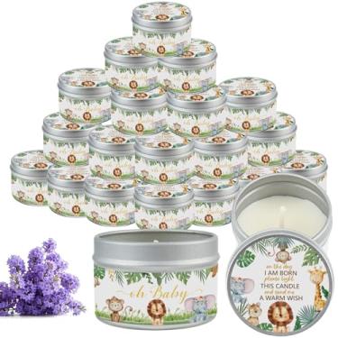 Imagem de Nlicrst 24 peças de velas de festa de chá de bebê de animais da selva, velas perfumadas de lavanda para lembrancinhas de chá de bebê, festas de batizado e aniversário, presentes de devolução revelados