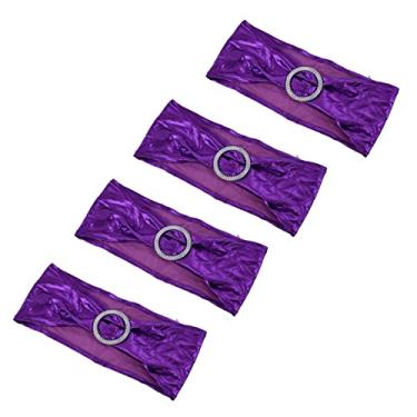 Imagem de ZJchao Faixas de Capa de Cadeira Elásticas Faixas Elásticas Arcos Requintado Linda Decoração de Cadeira para Banquete de Casamento Hotel Decoração de Festa Em Casa Tecido Spandex Conjunto (Roxa)
