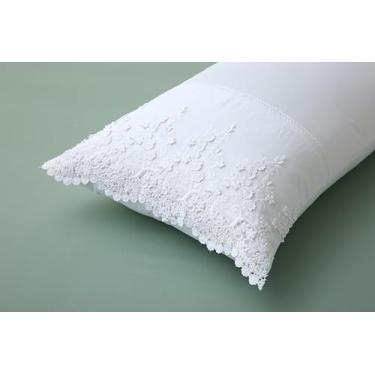 Imagem de Fronhas de travesseiro de renda branca com flores 3D bordadas, retrô, nobre, luxuosa, elegante, 100% algodão, tamanho Queen, pacote com 2