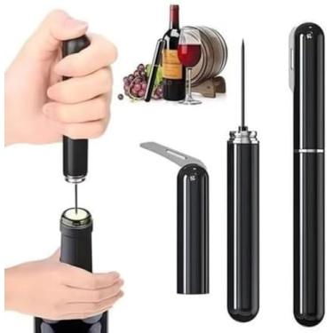 Imagem de Saca-Rolhas Pneumático Portátil com Cortador de Folha, Preto, Abridor de Vinho com Agulha Infladora