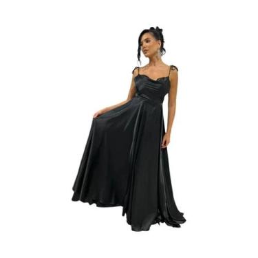 Imagem de Vestido De Madrinha Sexy Em Cetim Macio, Modelo Evasê Com Alças, Costa