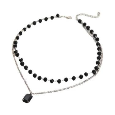 Imagem de Colar Vintage Prateado Para Mulheres Com Pingente Elegante De Diamante