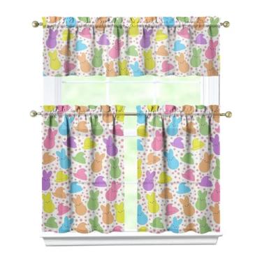 Imagem de Kuyuayee Cortinas de cozinha Easter Peeps Conjunto de 3 peças de cortinas de janela de coelhinho da primavera e conjunto de saia cortina de Páscoa para decoração de cozinha doméstica 45 x 137 cm, 70