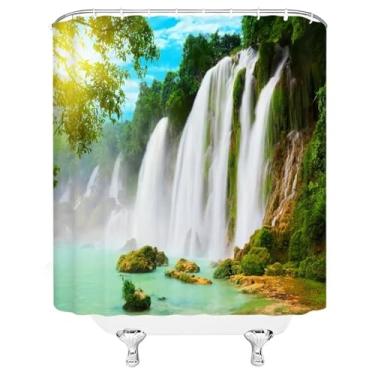 Imagem de Cortinas de chuveiro à prova d'água, paisagem, floresta, paisagem, 3D, ganchos, impressão, decoração, tela de banho lavável, 120 x 150 cm/LxA, cortinas de banheiro para janela