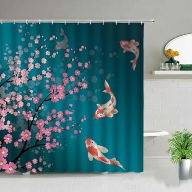 Imagem de Cortina de chuveiro moderna estilo chinês Koi Fish Scenery tela de banheiro tecido impermeável decoração de parede cortinas 75 x 190 cm/LxA cortina de chuveiro antimofo
