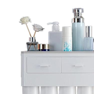 Imagem de Mingzhe Suporte de Parede para Escova de Dentes, Absorção Magnética, Rack Armazenamento Com Gaveta, Dispensador Pasta Dente para Banheiro (4 xícaras cinza (38,4x11,3x20cm/15,1x4,4x7,9in))