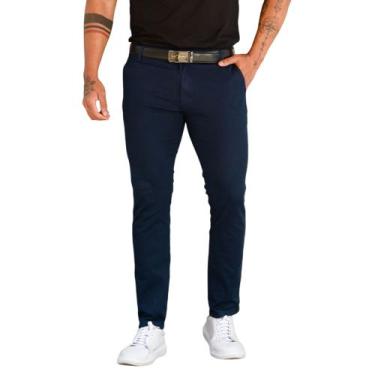 Imagem de Calça Sarja Social Masculina Bolso Embutido Slim - Mitchelgutto, Azul 