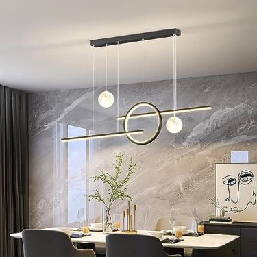 Imagem de Luminária pendente LED moderna e regulável com controle remoto para sala de estar, mesa de jantar, quarto, cozinha e escritório (preta, 100 cm de comprimento)