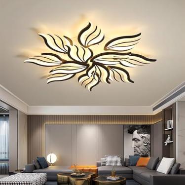 Imagem de Luminária de teto LED moderna com design de flor, 101,6 cm (40 pol.), dimerizável, ultrafina, em acrílico, com controle remoto, ideal para sala de estar, quarto e sala de jantar (preta, 12 l