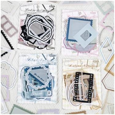 Imagem de 120 peças de adesivos de molduras decorativas de PET para diário, pacote com 4 etiquetas de scrapbook estilo vintage para álbuns, suprimentos de jornal de lixo, colagem, livros de sucata, artes