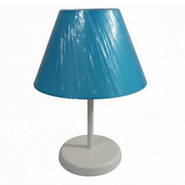 Imagem de Abajur de Mesa em PVC Pequeno 27cm Branco, Base Polipropileno, Bivolt com Interruptor Meio Fio, Luminária de Cabeceira para Quarto e Sala (AZUL)