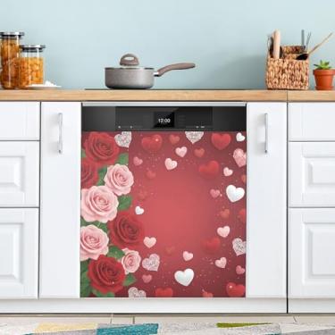 Imagem de ATTX Capa magnética para lava-louças Valentine Rose | Adesivo decorativo de eletrodomésticos de 58 x 66 cm para armários domésticos e eletrodomésticos #272
