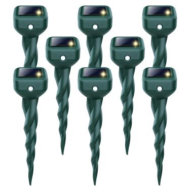 Imagem de Repelente de toupeira movido a energia solar, pacote com 8 repelentes de cobra e gambá para quintal, estacas de dissuasão ultrassônicas IP 65, livre-se de coelho, esquilo, veado, marmota para jardim