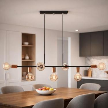 Imagem de Luminária de Teto Pendente Ciciliano 7 Lâmpadas para sala salão cozinha e comercio (Estilo Jabuticaba) (Preto/Cobre Verniz)