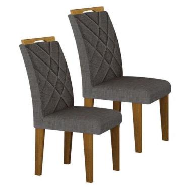 Imagem de Cadeira Para Mesa De Jantar Larissa New Mdf Kit 2 Peças Freijó Linho -