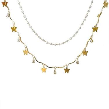 Imagem de Colar feminino banhado a prata delicada de imitação de pérola de camada dupla, moderno, simples, minimalista, joia de presente