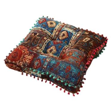 Imagem de ＡＷＨＡＯ Almofada Boho para Cadeiras de Cozinha, Sala de Estar, Almofada de Chão para Sentar, Almofada para Cadeira, Confortável, Macia, Versátil, Azul 42x42x8cm, Tamanho real