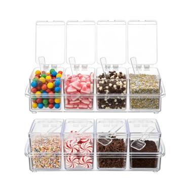 Imagem de Wiojtry 8 tigelas de açúcar com tampa e colher kit de barra de coberturas de sorvete e conjunto organizador de especiarias doces bandeja de sais dispensador de açúcar potes de armazenamento de colher