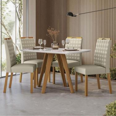 Imagem de Mesa De Jantar Ambiente Mariah 120x80 Cm Com Vidro Ype Off White E 4 Cadeiras Mariana Veludo Nude - New Ceval