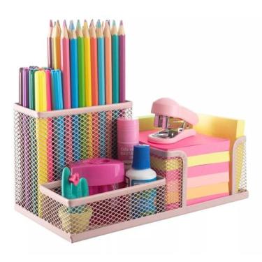 Imagem de Organizador De Mesa Porta Caneta Lápis Escritório Aramado - PGB, Rosê