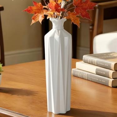 Imagem de TDIAVH Vasos de flores de cerâmica branca, vasos texturizados modernos de 30 cm de altura para flor de grama dos pampas, vaso grande minimalista para decoração de casa, casa de fazenda, prateleira