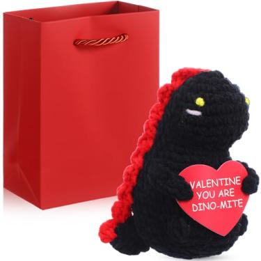 Imagem de Leinuosen Presente engraçado de Dia dos Namorados para sua namorada, dinossauro, crochê, pelúcia com bolsa de presente, presente romântico de aniversário para casal, amante, namorado, presente fofo de