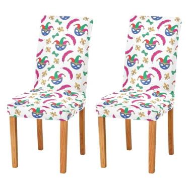 Imagem de Wassud Capas de cadeira divertidas de baile de máscaras para sala de jantar, capa elástica para cadeira de cozinha, lavável, conjunto de 2