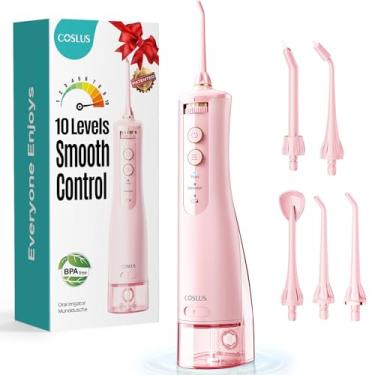 Imagem de COSLUS Irrigador bucal portátil para dentes: 10 configurações de pressão Palheta dental profissional de água para ortodôntico, aparelhos e gengivas sensíveis - sem fio para uso em viagens, para