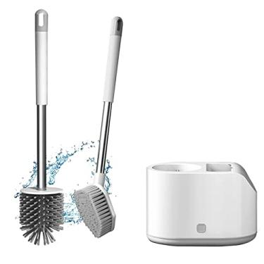 Imagem de Conjunto de Escova Vaso Sanitário e Suporte Silicone com Cabo Longo Limpador Banheiro para Limpeza